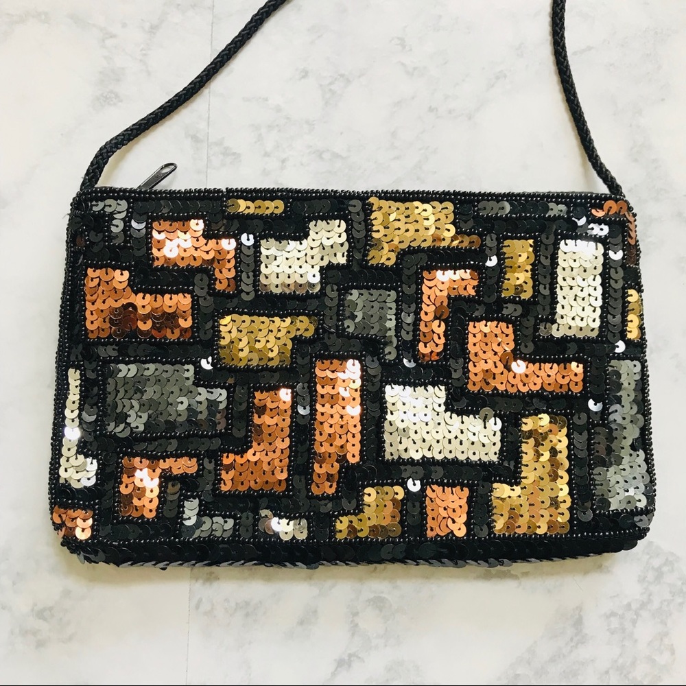 Vintage Metallic Sequin Shoulder Bag / Clutch